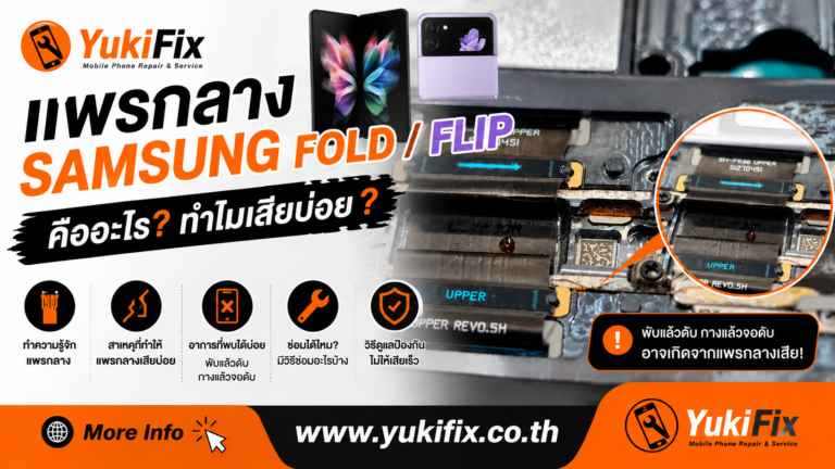 แพรกลาง Samsung Fold/Flip คืออะไร? ทำไมเสียบ่อย อาการเป็นแบบไหน ซ่อมได้ไหม