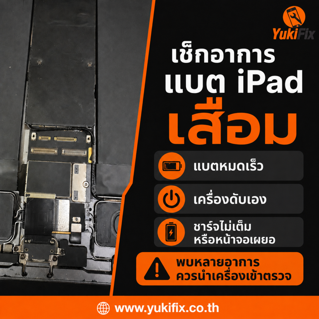 ภาพประกอบอาการแบต iPad เสื่อม แบตหมดเร็ว เครื่องดับเอง และหน้าจอเผยอ