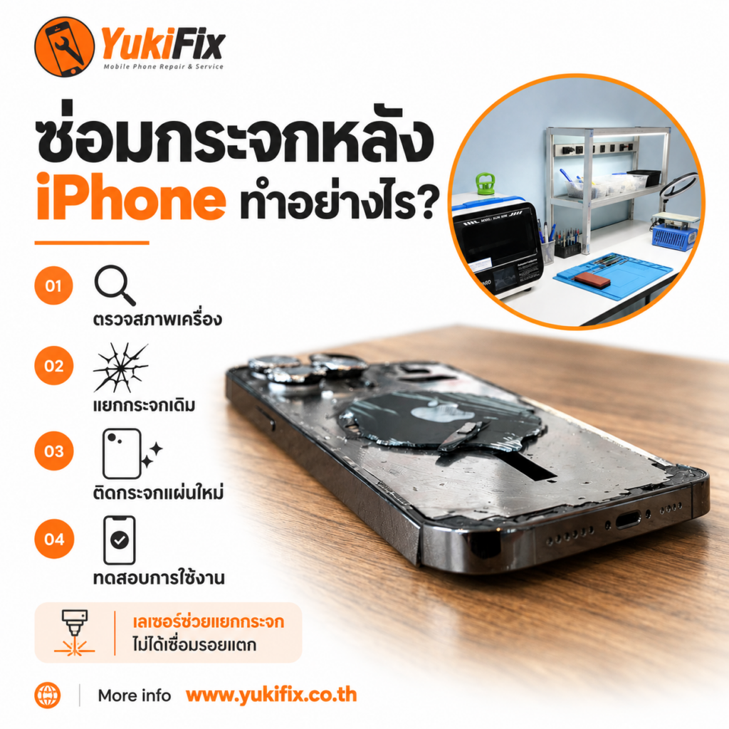 ขั้นตอนซ่อมกระจกหลัง iPhone พร้อมภาพเครื่องระหว่างนำกระจกเดิมออก